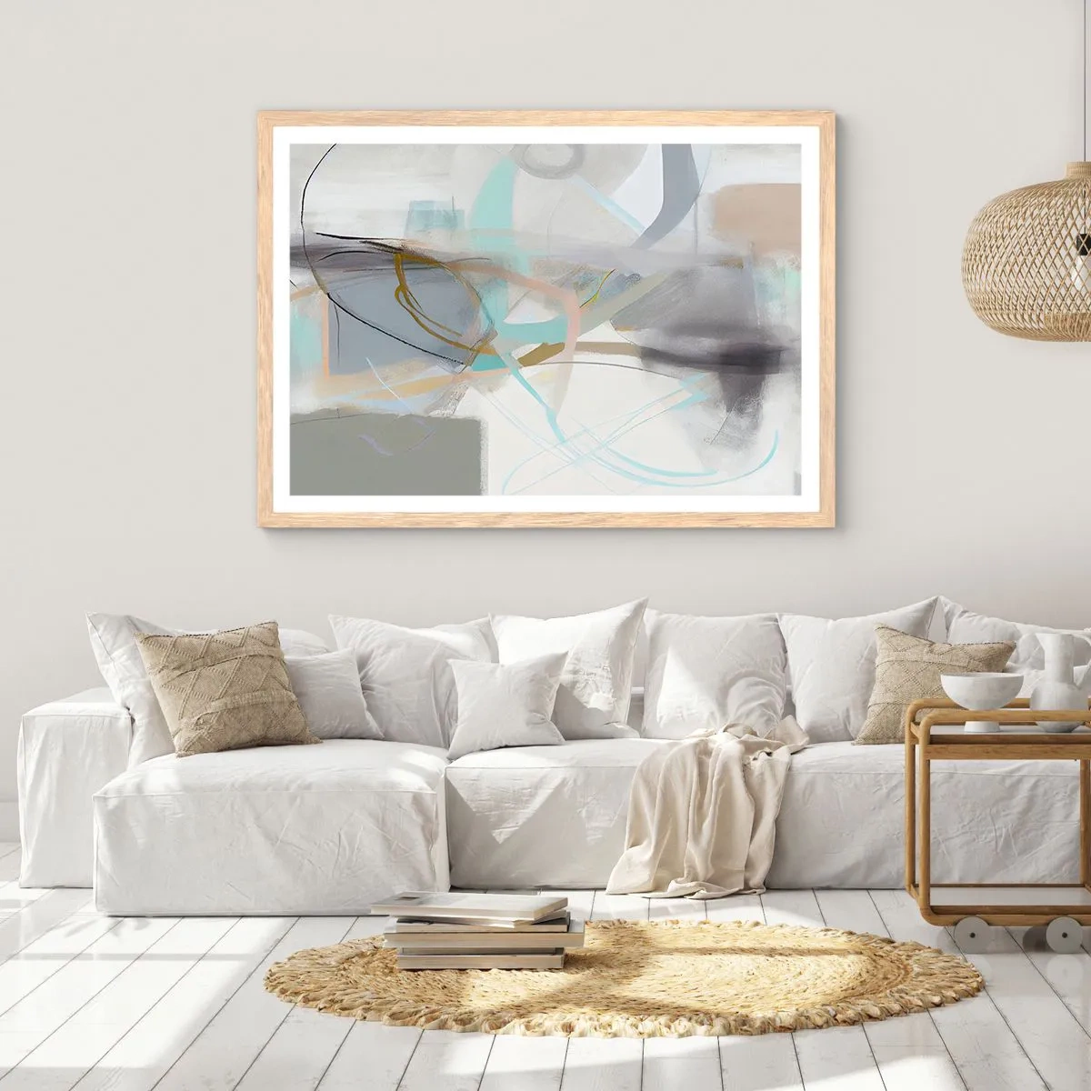 Plakat i ramme af lyst egetræ - Tågeagtig abstraktion - 40x30 cm