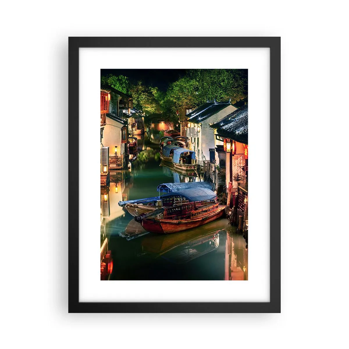Plakat i sort ramme - En aften på en kinesisk gade - 30x40 cm