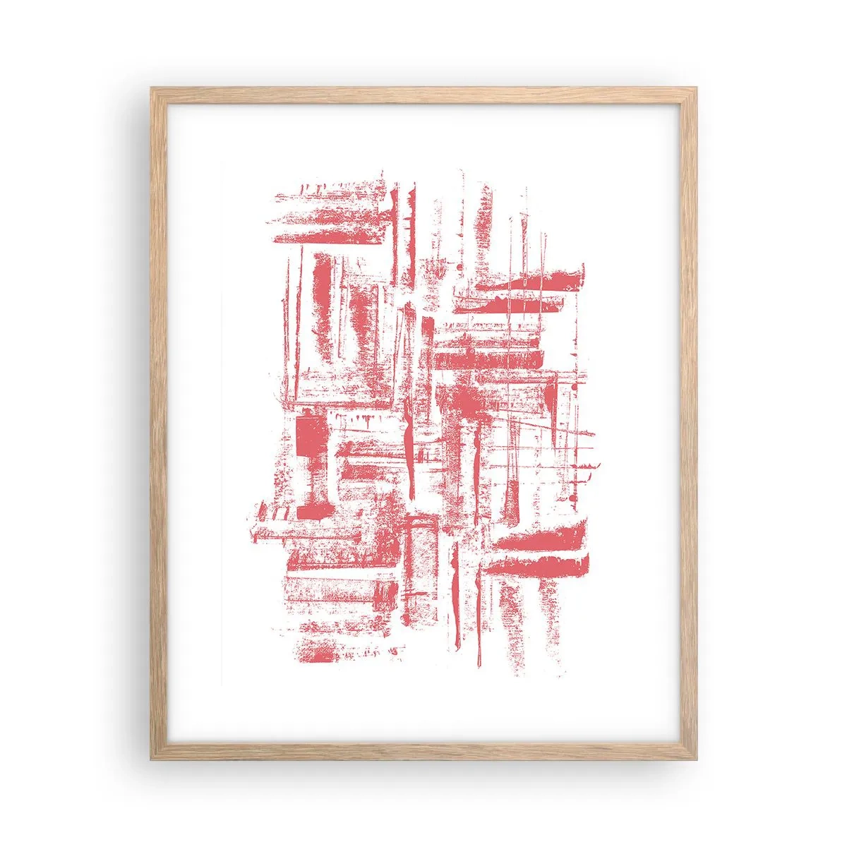 Plakat i ramme af lyst egetræ - Rød by - 40x50 cm