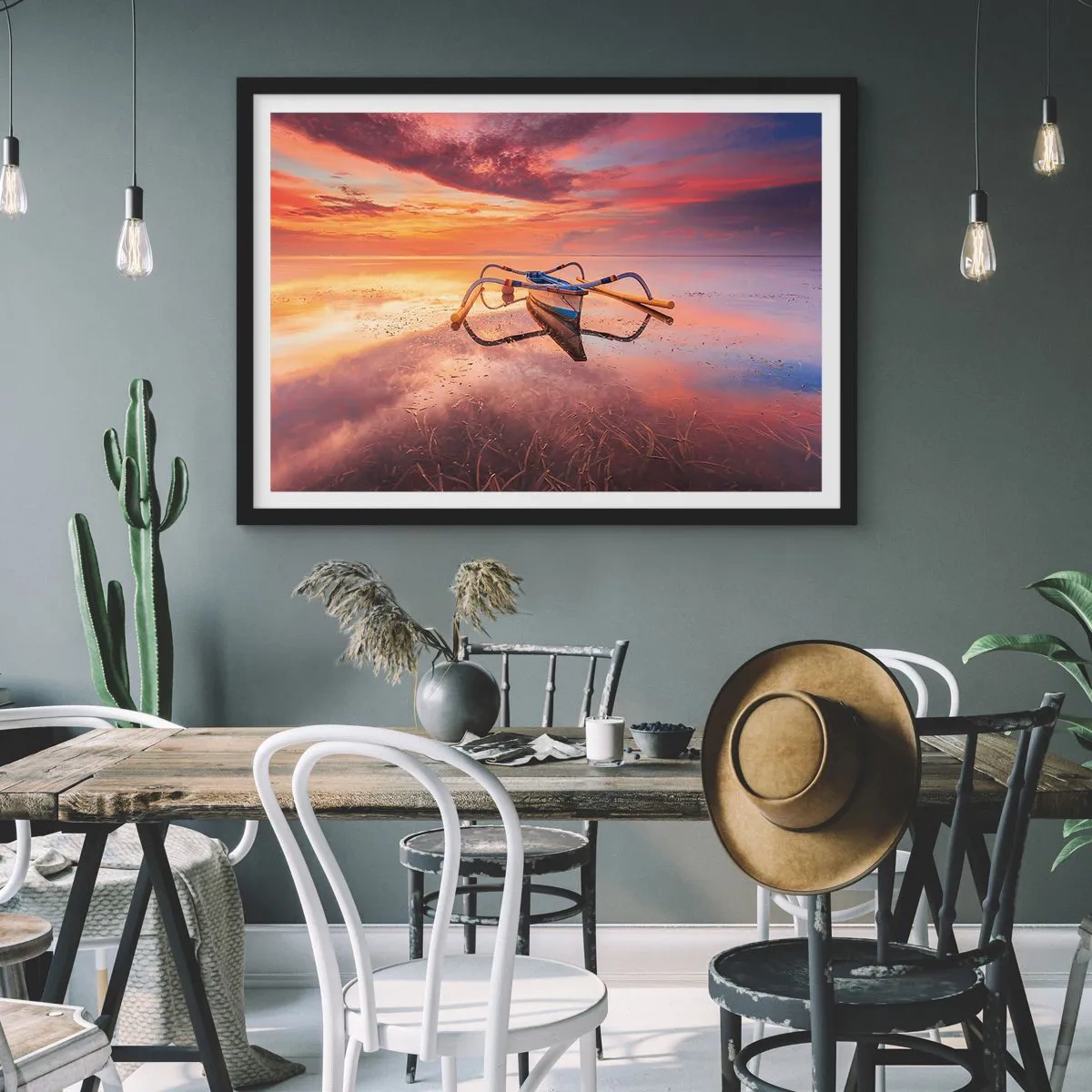 Plakat i sort ramme - Roen ved en tropisk aften - 50x40 cm