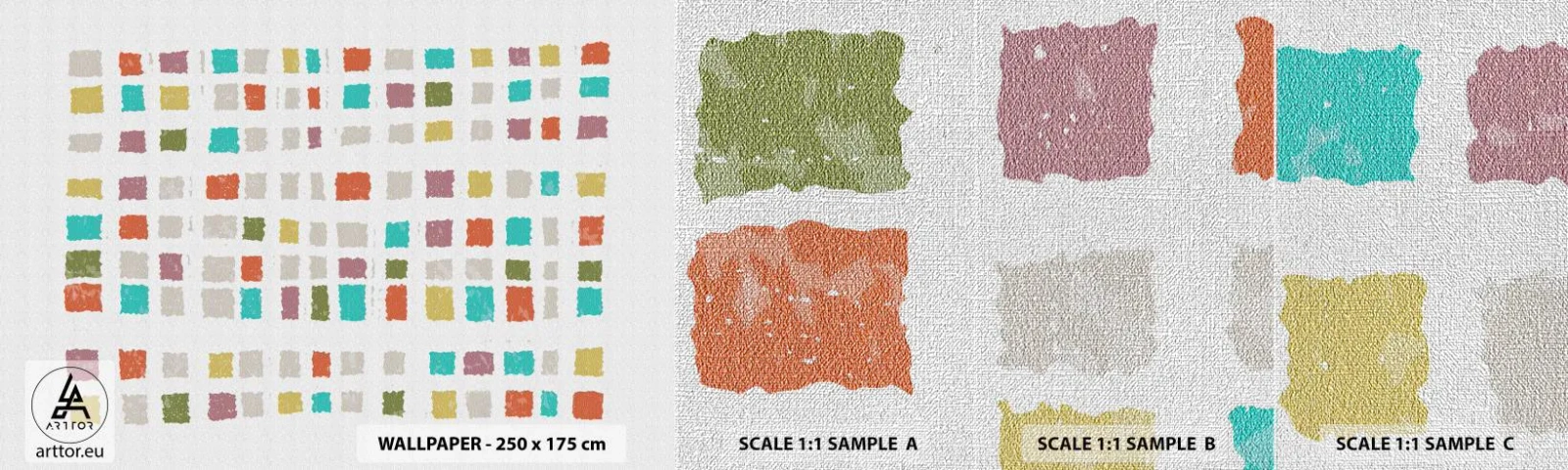 Prøve Fototapet Premium Canvas - Ukendt leg - Pastel, Firkanter, Minimalisme - 100x30 cm