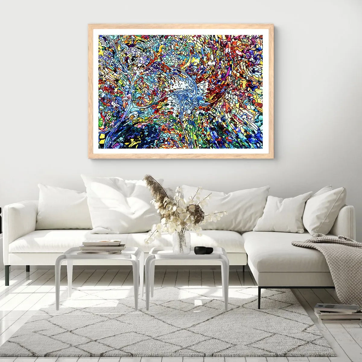 Plakat i ramme af lyst egetræ - Dråbe af farvet glas - 70x50 cm