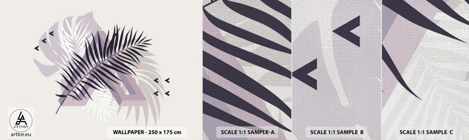 Prøve Fototapet Premium Canvas - Skygge af en skygge - Grafik, Palmeblad, Stykke - 100x30 cm