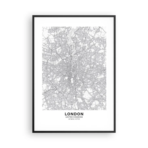 Plakat i sort ramme - Kort over Londons labyrint - 70x100 cm