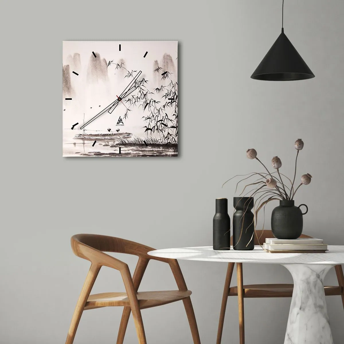 Vægur, Uret - Stilhed i rismarkerne - 30x30 cm