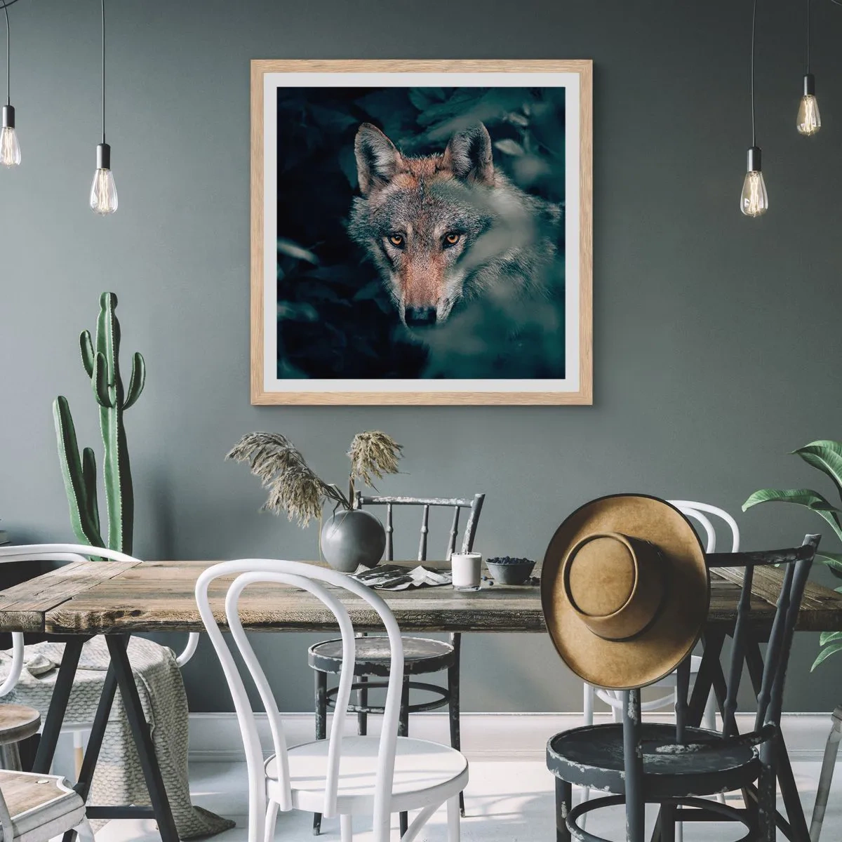 Plakat i ramme af lyst egetræ - Jæger - 40x40 cm