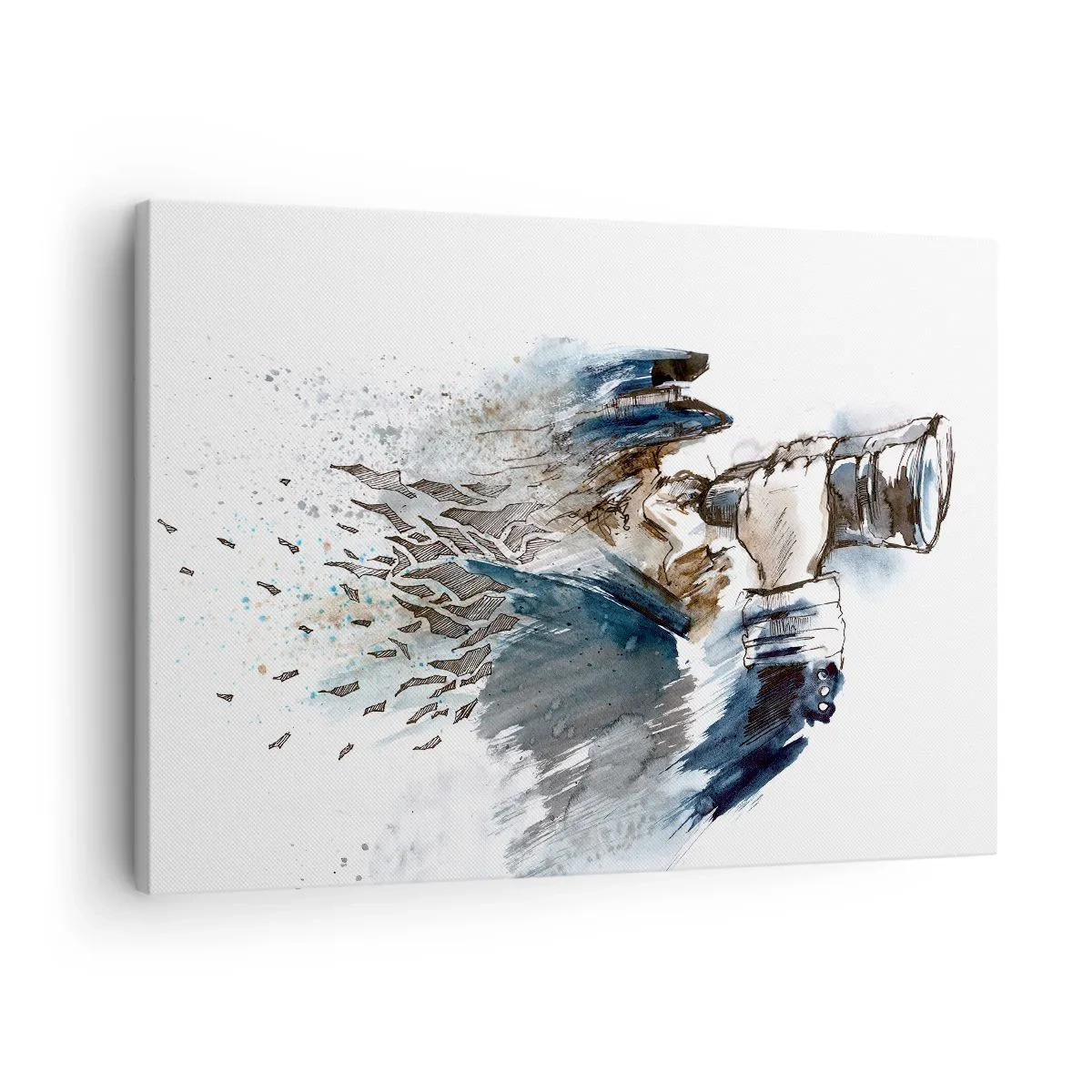Lærredstryk - Billede på lærred - En kaptajn med kikkert i en dynamisk akvarelscene - 70x50cm - Ti på Beaufort-skalaen! - Moderne vægdekoration til stue og soveværelse ARTTOR