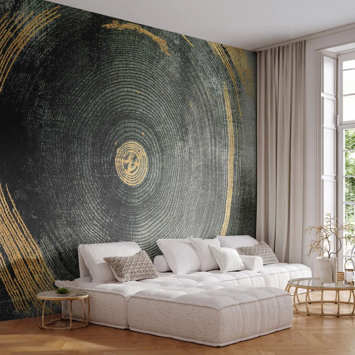 Fototapet Premium Sand - Forandring og varighed - Mørk, Træ, Art Deco - 100x70 cm