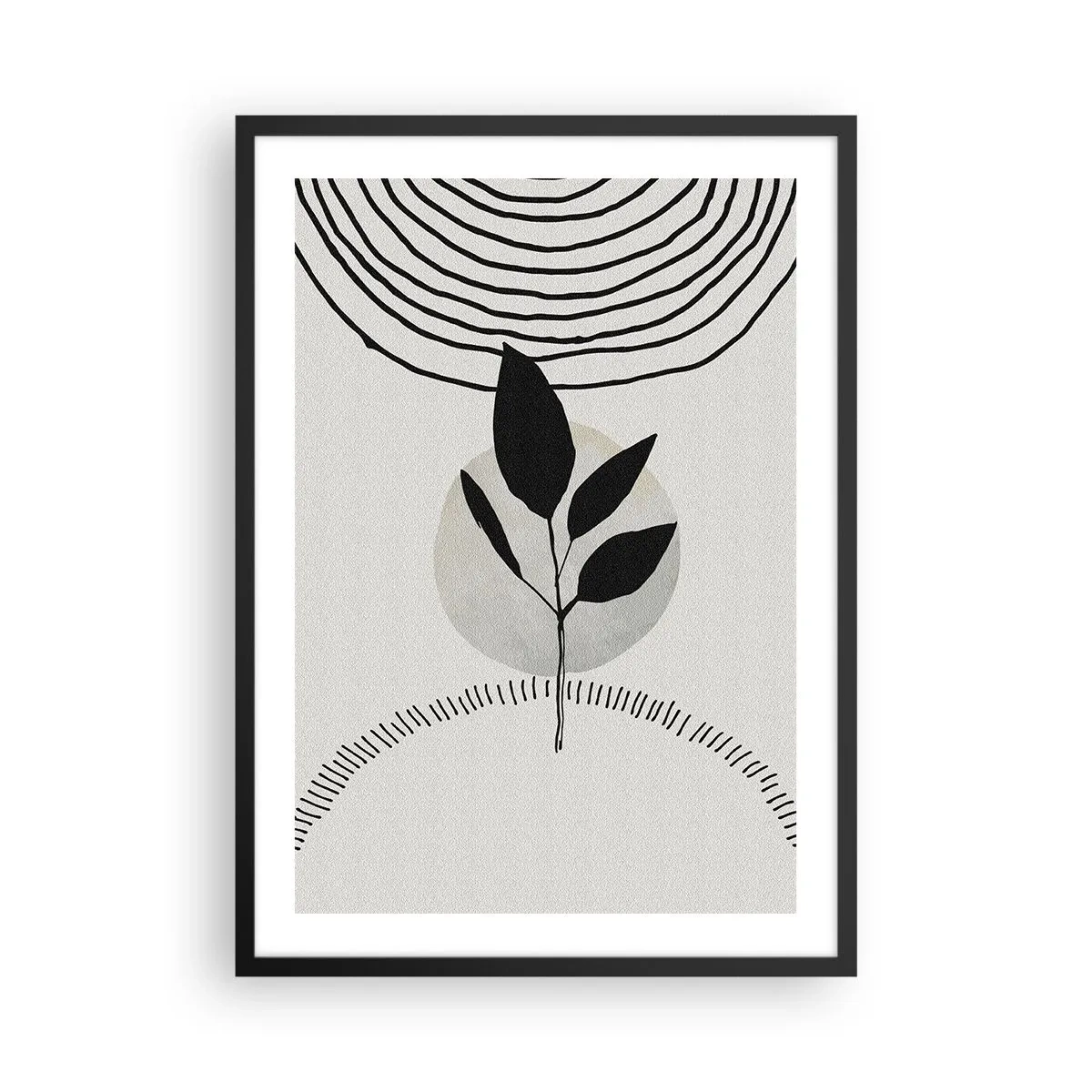 Plakat i sort ramme - Minimalistisk bladillustration med geometriske mønstre - 50x70cm - Komposition: naturens ritualer - Moderne vægdekoration til stue og soveværelse ARTTOR
