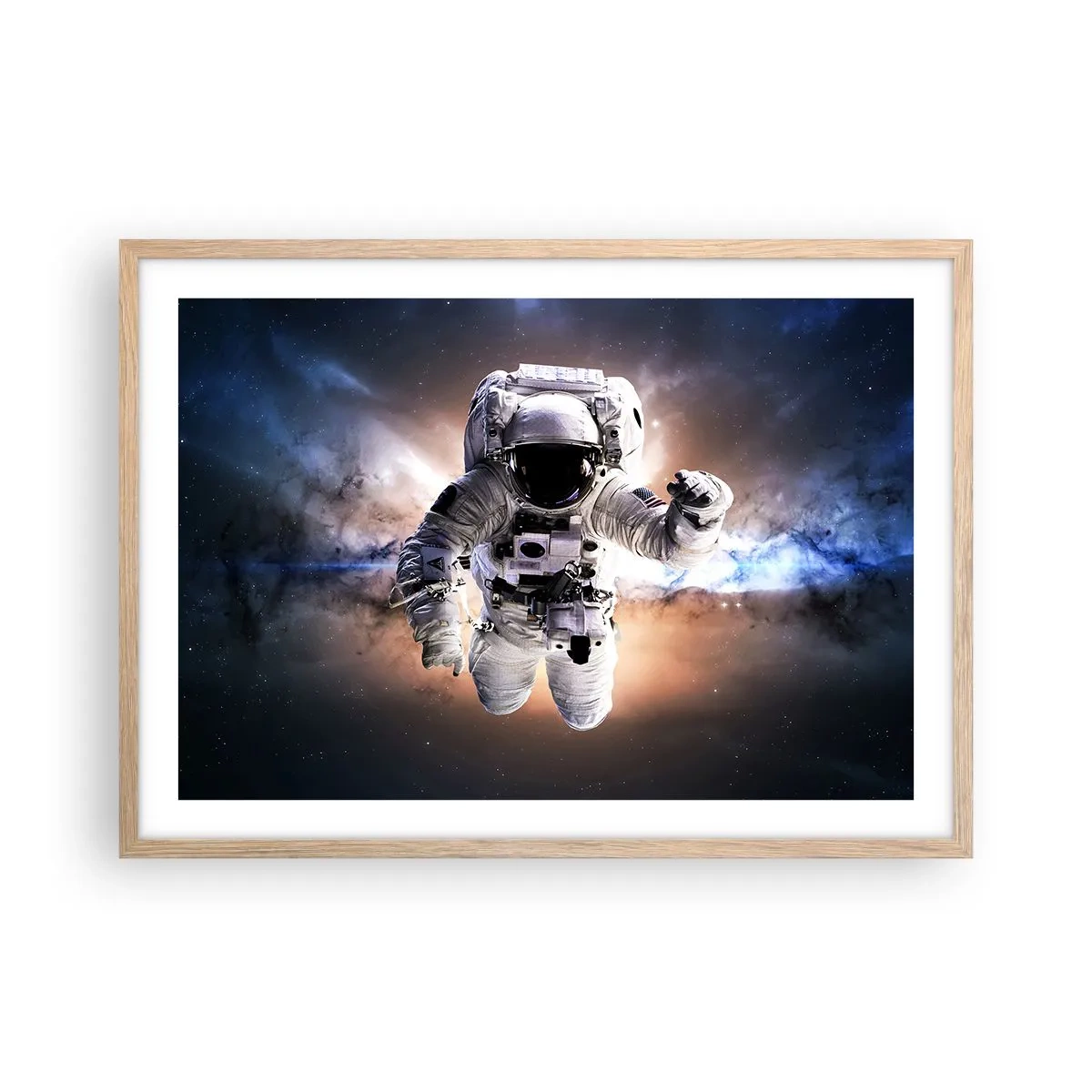 Plakat i ramme af lyst egetræ - Hilsner fra det ydre rum - 70x50 cm