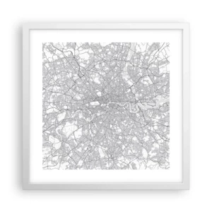 Plakat i hvid ramme - Kort over Londons labyrint - 40x40 cm