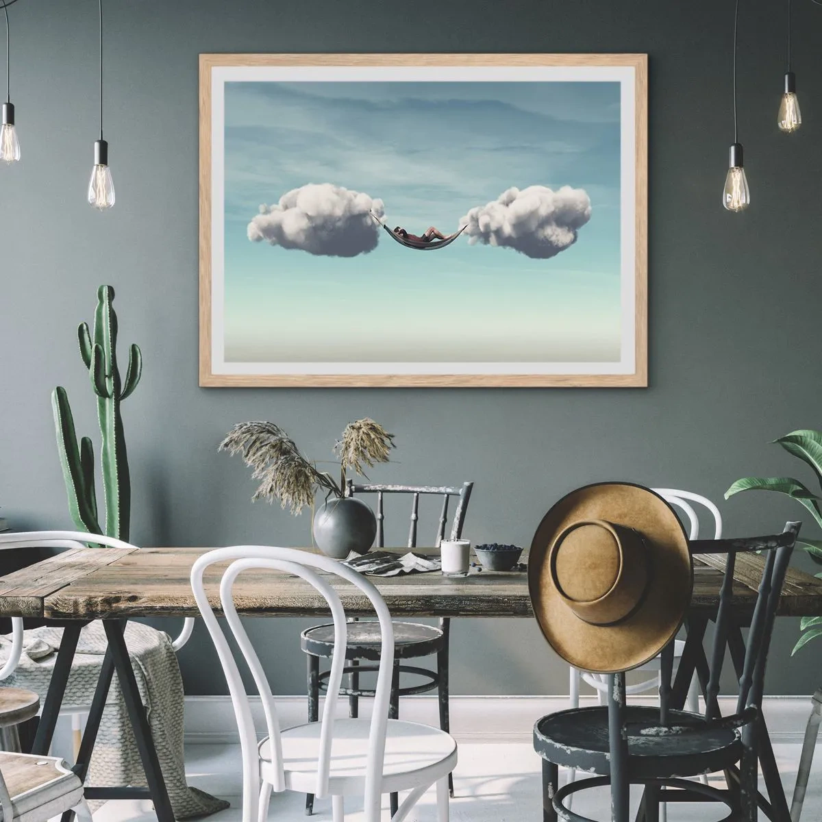 Plakat i ramme af lyst egetræ - Lykken i øjeblikket - 40x30 cm