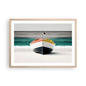 Plakat i ramme af lyst egetræ - På sin plads - 70x50 cm