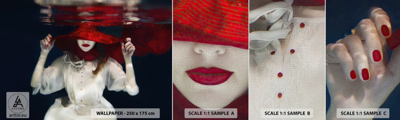 Prøve Fototapet Premium Canvas - Vidunderkvinden - Abstraktion, Kvinde i en hat, Stykke - 100x30 cm