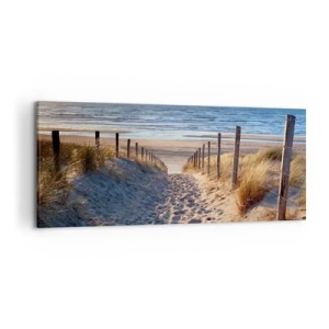 Lærredstryk - Billede på lærred - Havet brummer, fuglene synger, en vild strand midt i græsset.... - 120x50 cm