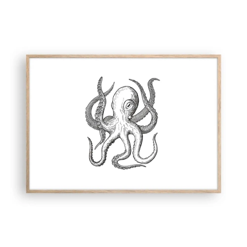 Plakat i ramme af lyst egetræ - Dans med bølger - 100x70 cm