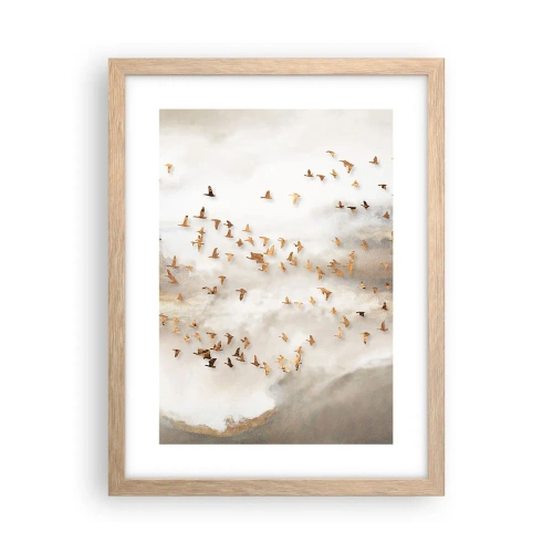 Plakat i ramme af lyst egetræ - Det er på tide... - 30x40 cm
