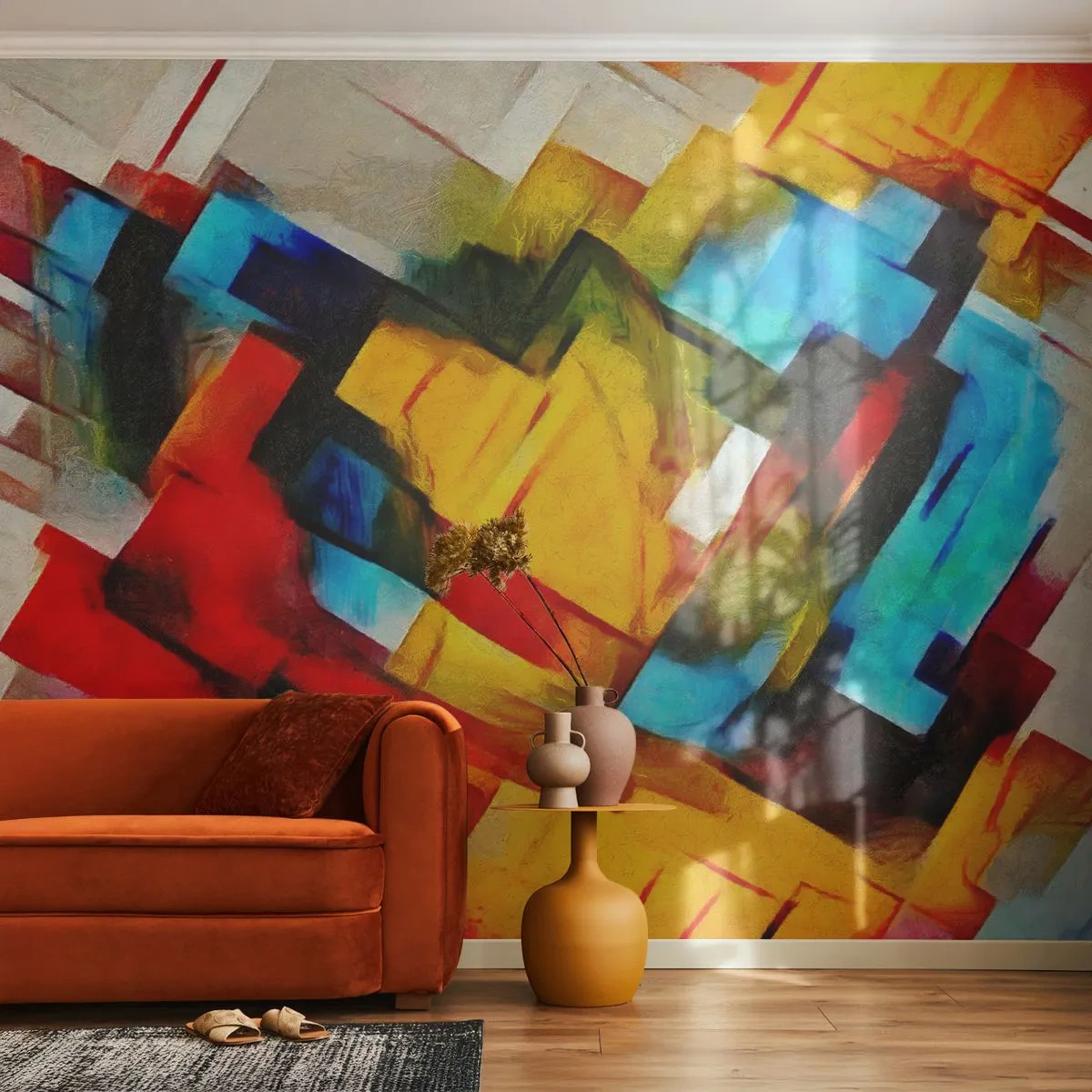 Fototapet Premium Sand - Flerfarvet lagdeling - Abstraktion, Kubisme, Stykke - 100x70 cm