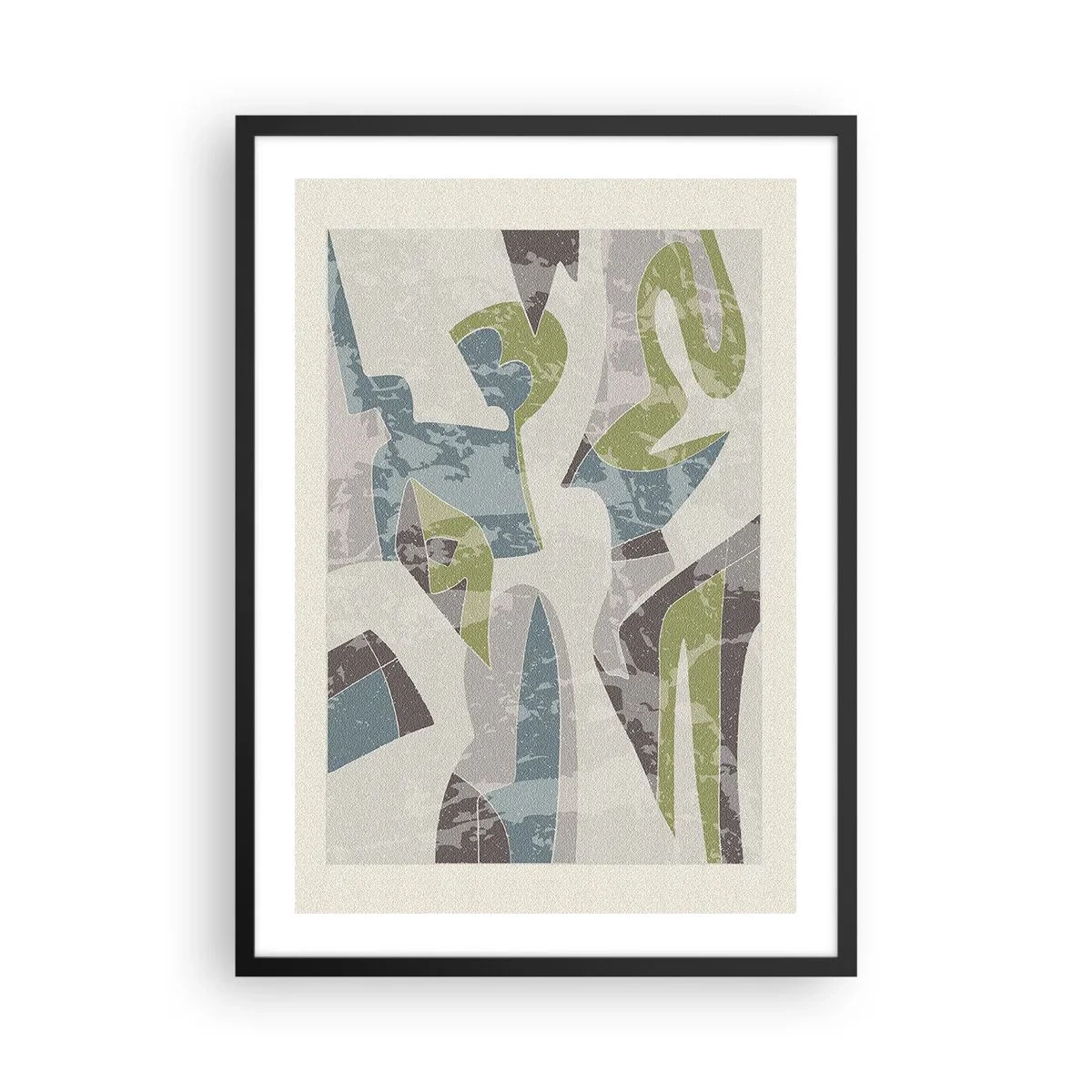 Plakat i sort ramme - Abstrakte figurer i grønne og blå nuancer - 50x70cm - Komposition bag glas - Moderne vægdekoration til stue og soveværelse ARTTOR