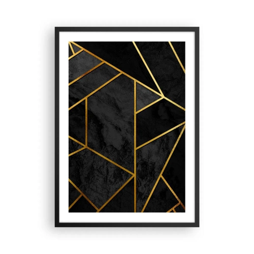Plakat i sort ramme - Geometriske mønstre i guld på sort baggrund - 50x70cm - Mørke og lys - Moderne vægdekoration til stue og soveværelse ARTTOR