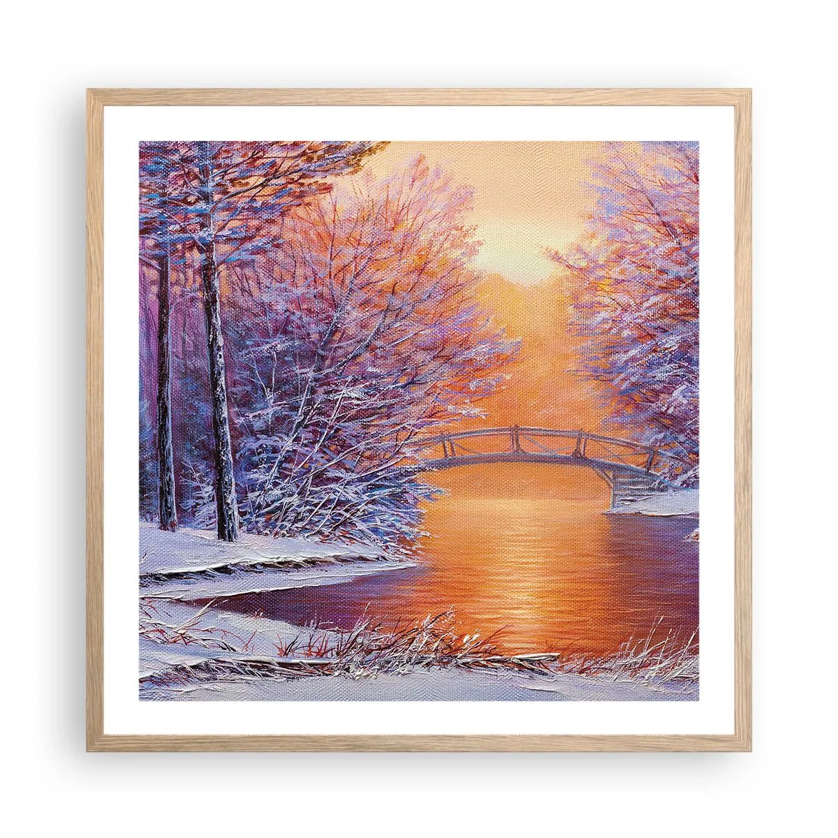 Plakat i ramme af lyst egetræ - Lad os mødes her - 60x60 cm