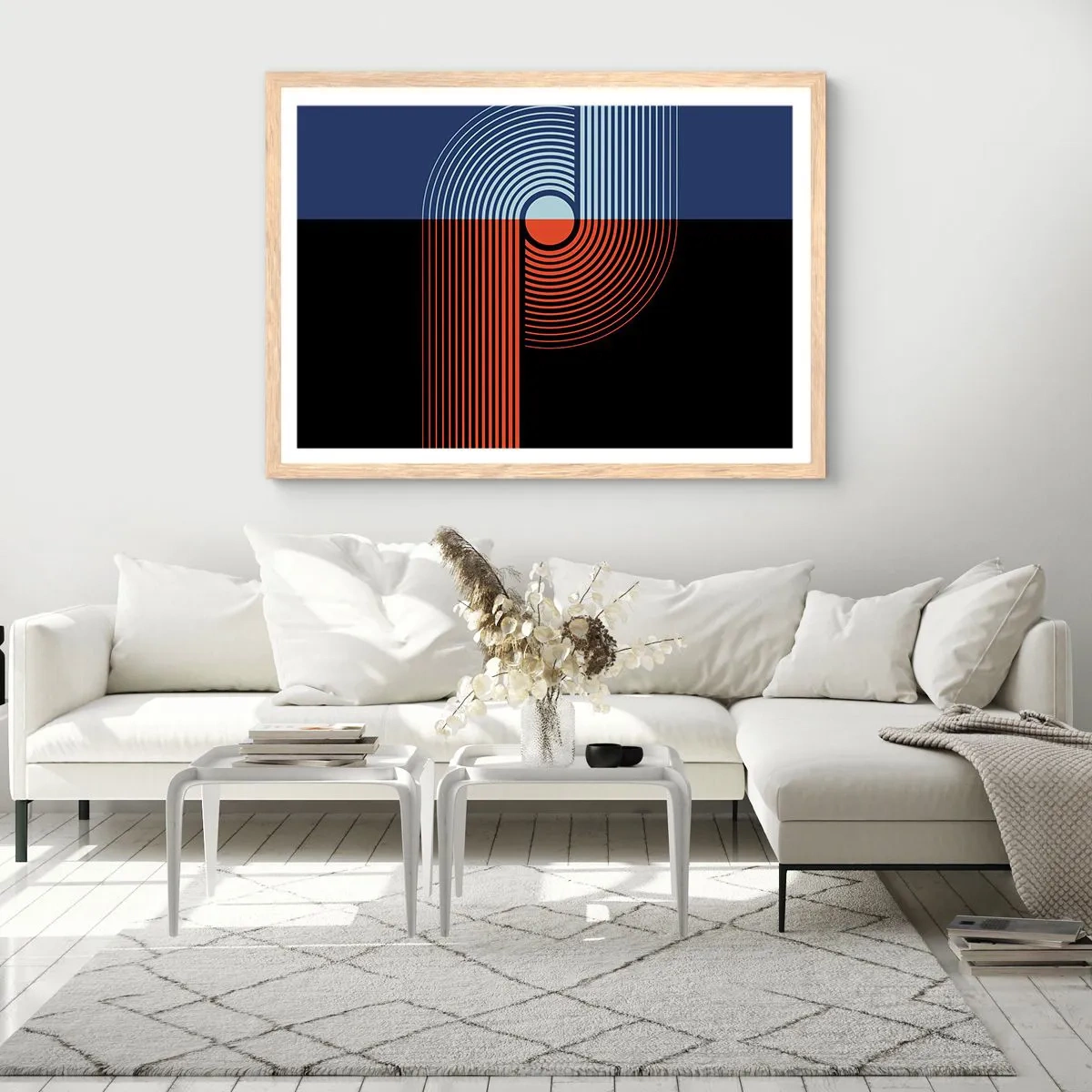 Plakat i ramme af lyst egetræ - I en geometrisk omfavnelse - 100x70 cm