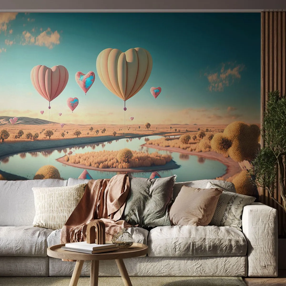 Fototapet Standard Eco - Kærlighed lader dig svæve - Balloner, Pastel, Slik - 500x350 cm