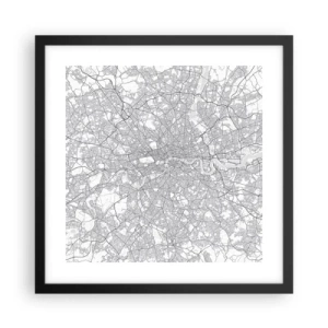 Plakat i sort ramme - Kort over Londons labyrint - 40x40 cm