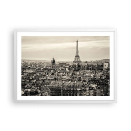 Plakat i hvid ramme - Over Paris' hustage - 70x50 cm