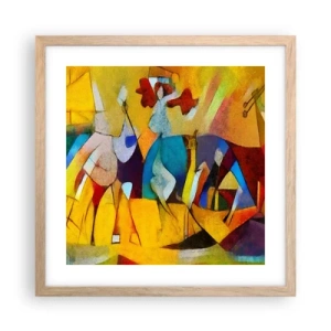 Plakat i ramme af lyst egetræ - Sol - liv - glæde - 40x40 cm