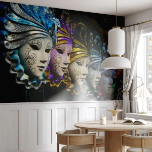 Fototapet Selvklæbende Deluxe Sticker - Mysterium i guld og sølv - Venetiansk maske, Venedig, Karneval - 100x70 cm