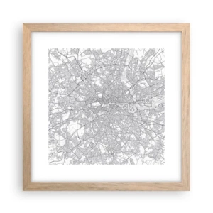 Plakat i ramme af lyst egetræ - Kort over Londons labyrint - 30x30 cm