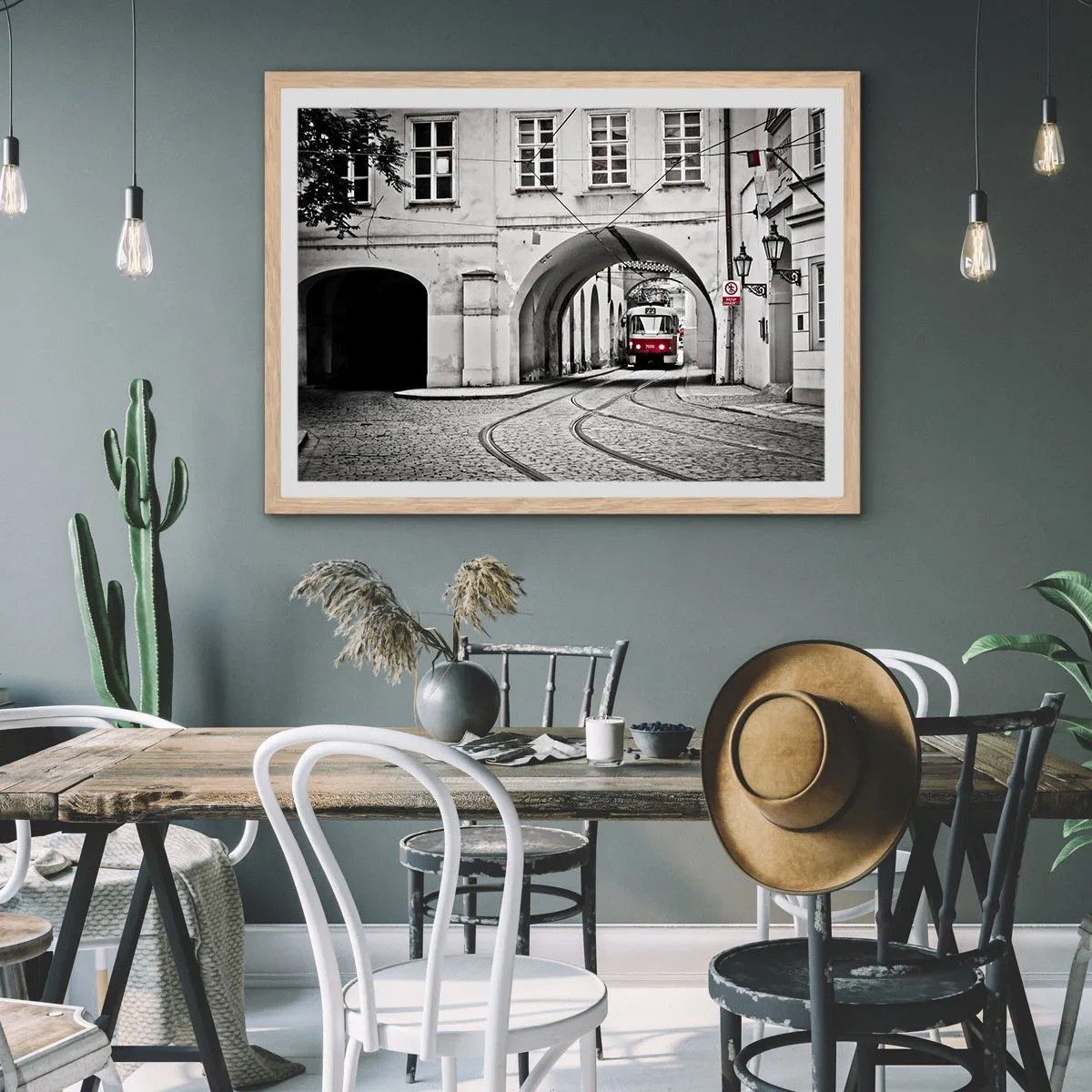 Plakat i ramme af lyst egetræ - Gennem byens labyrint - 50x40 cm