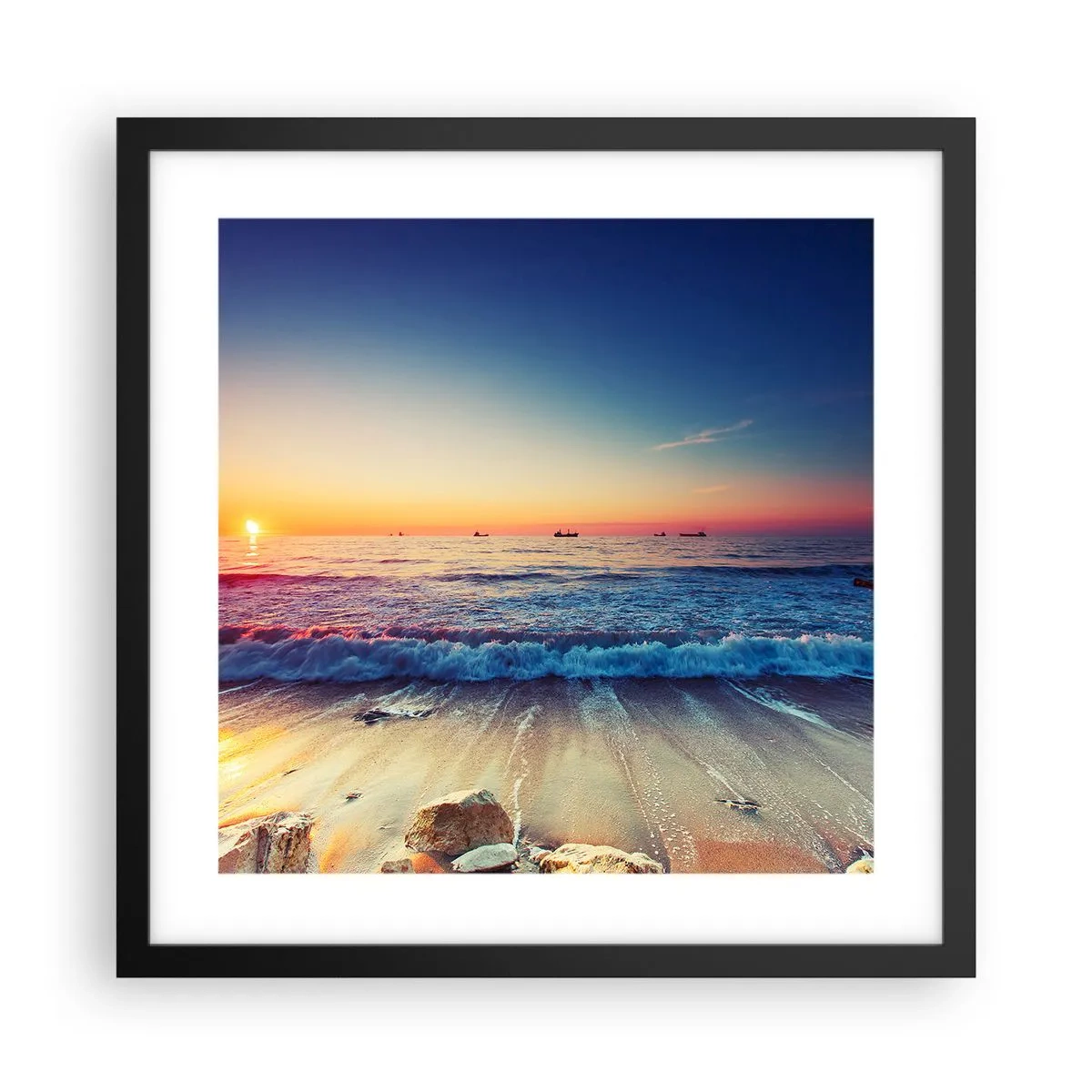 Plakat i sort ramme - Og hvad er der bag horisonten? - 40x40 cm