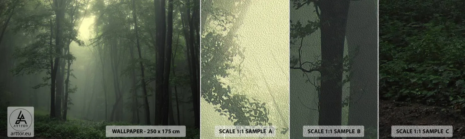 Prøve Fototapet Premium Sand - Før han vågner op - Landskab, Skov, Natur - 100x30 cm