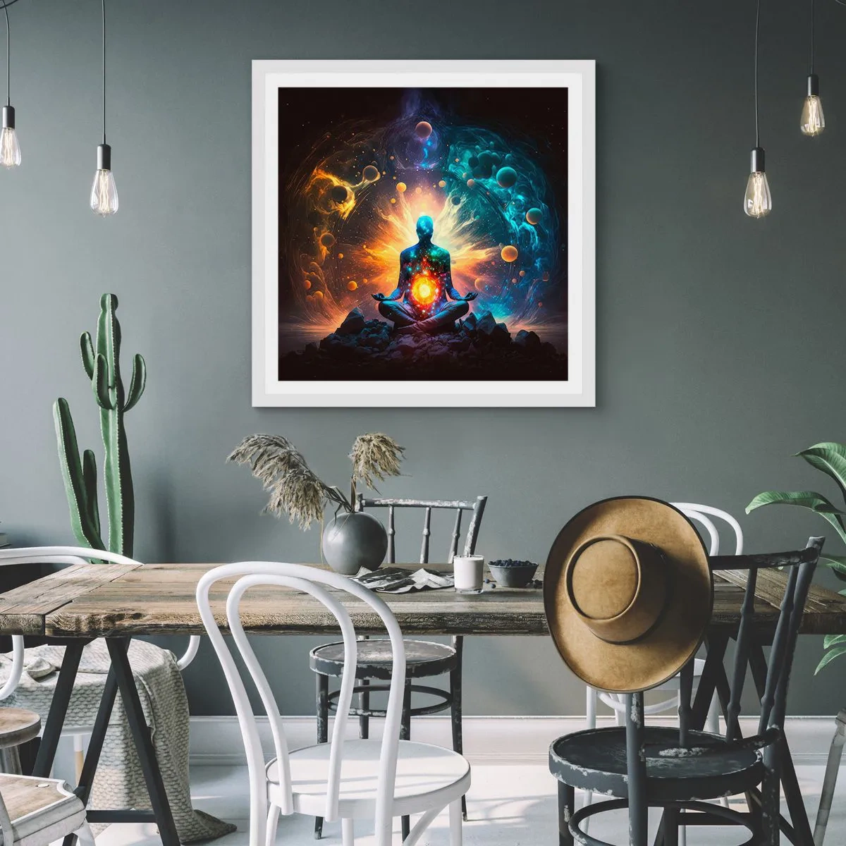 Plakat i hvid ramme - Kosmisk ro - 50x50 cm