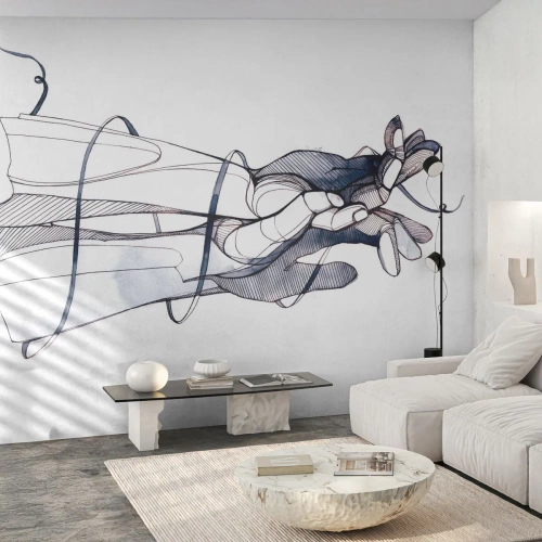 Fototapet Standard Eco - Kunstnerisk tegning af en hånd med en blomst i abstrakt stil - 100x70cm - En undersøgelse af berøring - Moderne vægdekoration til stue og soveværelse ARTTOR