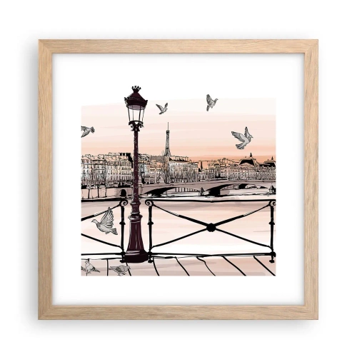 Plakat i ramme af lyst egetræ - Over Paris' hustage - 30x30 cm