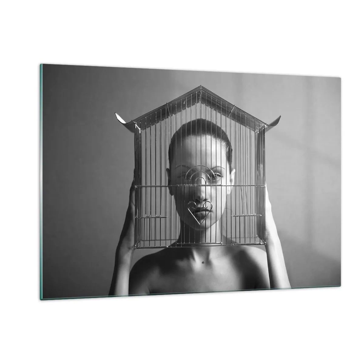 Billede på glas - Et lidt surrealistisk portræt - 120x80 cm