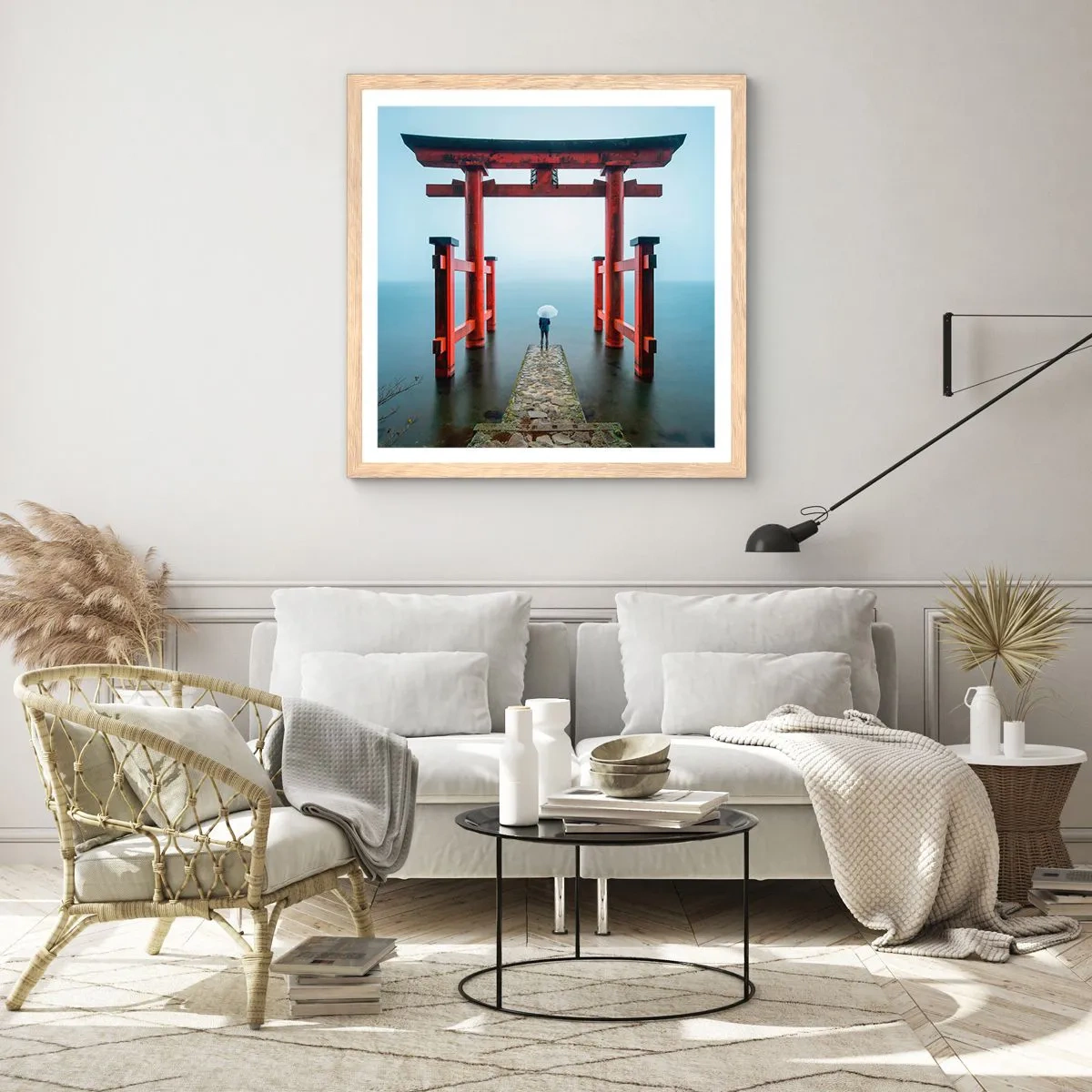 Plakat i ramme af lyst egetræ - Japansk drømmeri - 30x30 cm