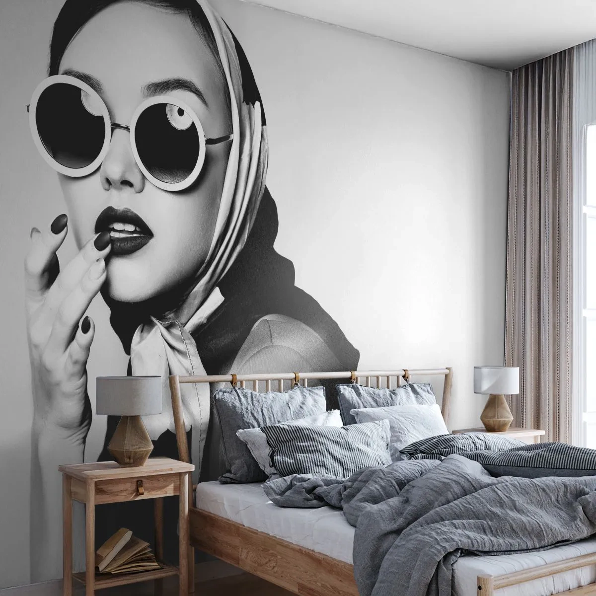 Fototapet Premium Canvas - Hilsner fra 1960'erne. - Kvinde, Kvindens ansigt, Årgang - 450x315 cm