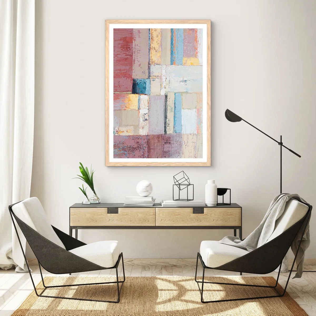 Plakat i ramme af lyst egetræ - Geometriens ro - 61x91 cm