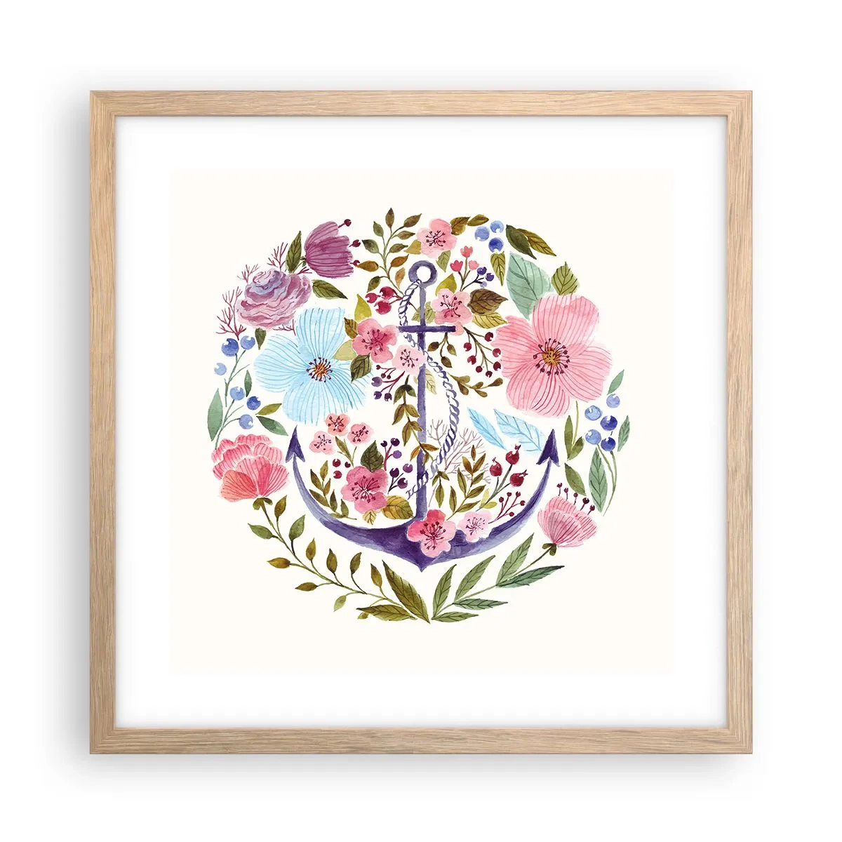 Plakat i ramme af lyst egetræ - En sømands gode nattesøvn - 40x40 cm