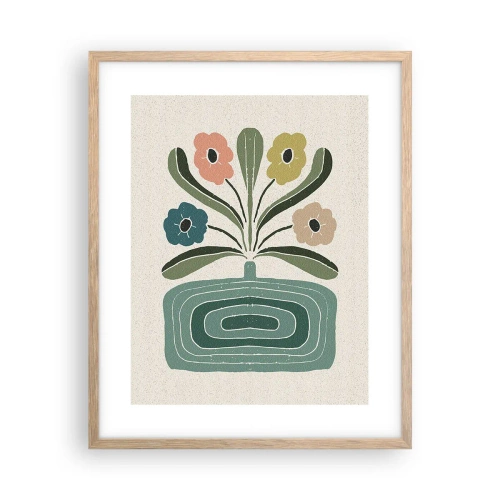 Plakat i ramme af lyst egetræ - Symmetrisk buket - 40x50 cm