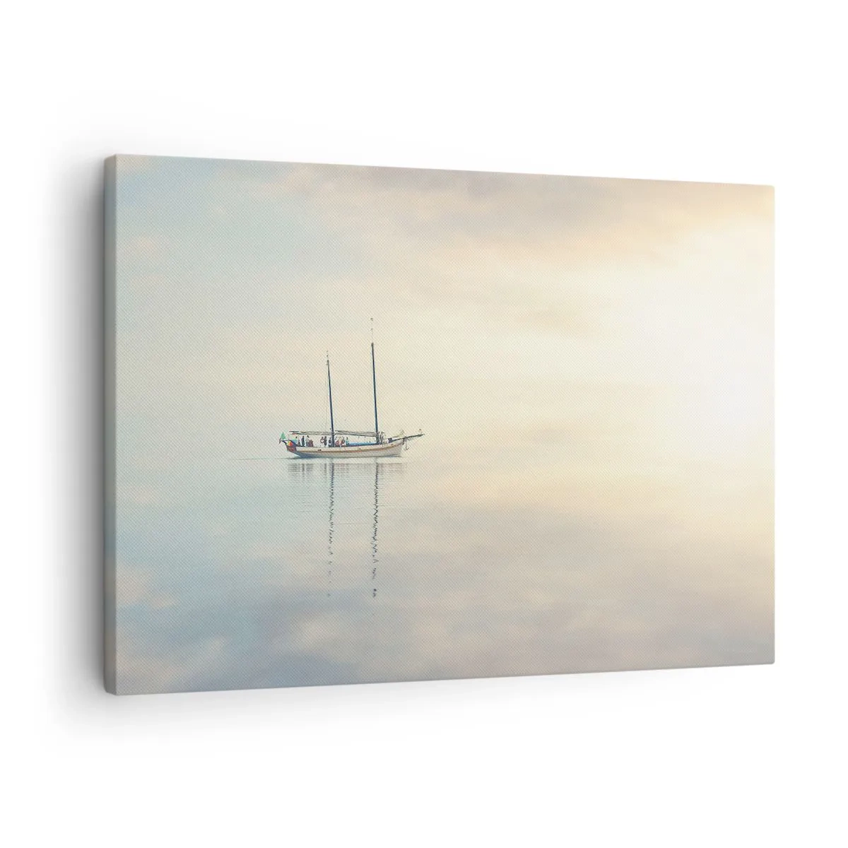 Lærredstryk - Billede på lærred - En båd på et roligt hav i et blødt lys - 70x50cm - I et hav af stilhed - Moderne vægdekoration til stue og soveværelse ARTTOR