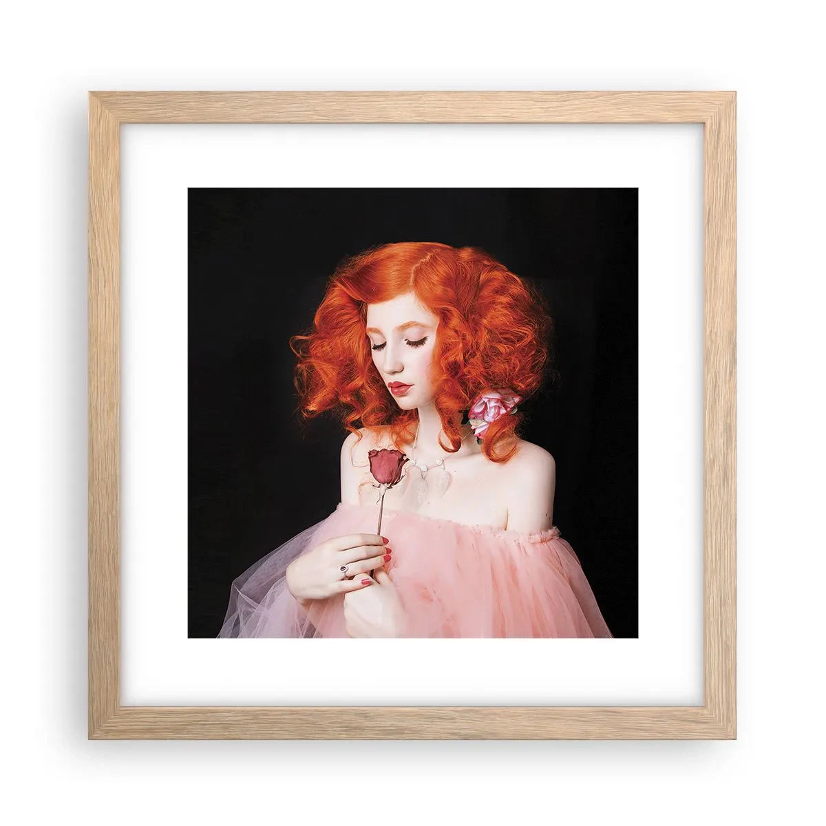 Plakat i ramme af lyst egetræ - I barokstil - 30x30 cm