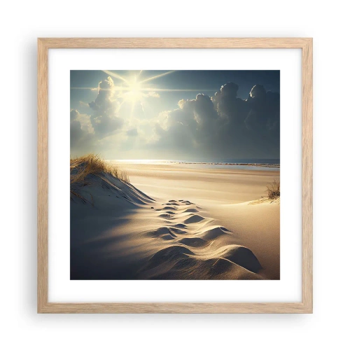 Plakat i ramme af lyst egetræ - Beroligende landskab - 40x40 cm