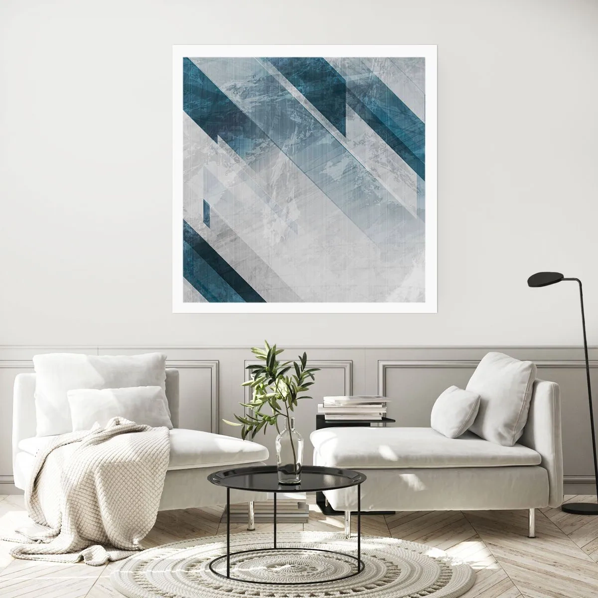 Plakat - Rumlig komposition - bevægelse af gråtoner - 50x50 cm