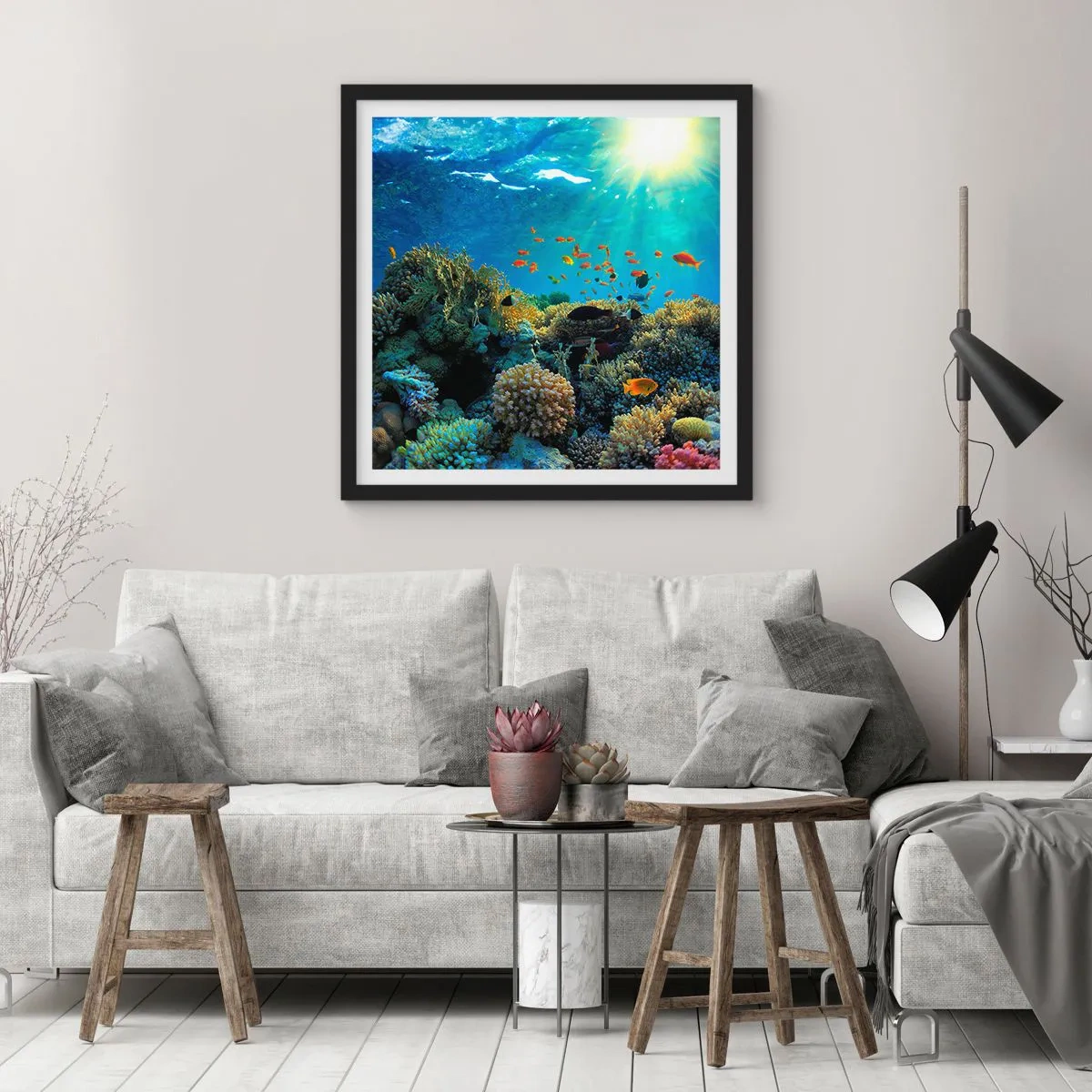 Plakat i sort ramme - Undervandsskatte - 40x40 cm