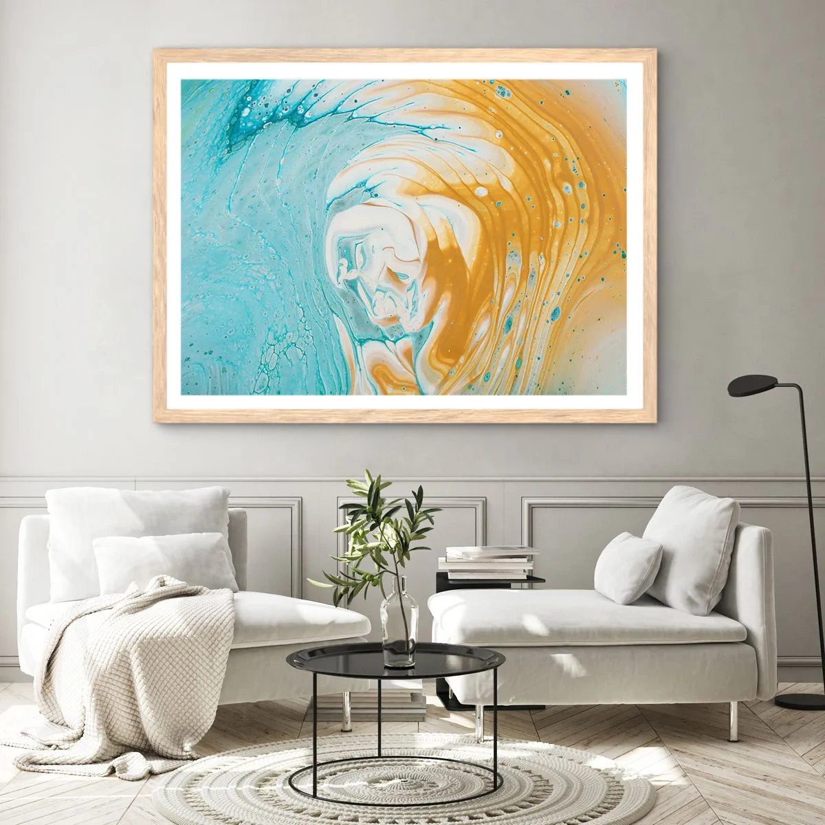 Plakat i ramme af lyst egetræ - Pastel hvirvel - 50x40 cm